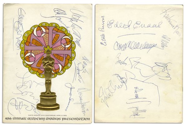 Academy Awards Program From 1968 Signed by 18 Stars -- Natalie Wood, Greer Garson, Warren Beatty, Barbra Streisand, Faye Dunaway, Estelle Parsons, Sonny & Cher and More