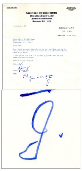 Gerald Ford Letter Signed With Autograph Note -- ...You were super...