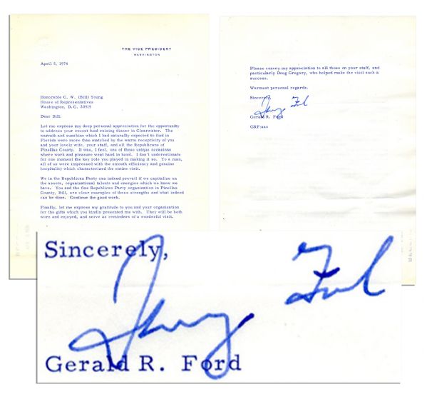 Rare Gerald Ford Letter Signed as Vice President in 1974 -- ...We in the Republican Party can indeed prevail...