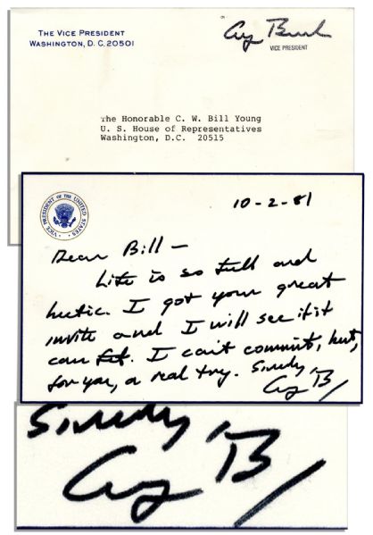 George H.W. Bush Autograph Letter Signed as Vice President -- ...Life is so full and hectic...
