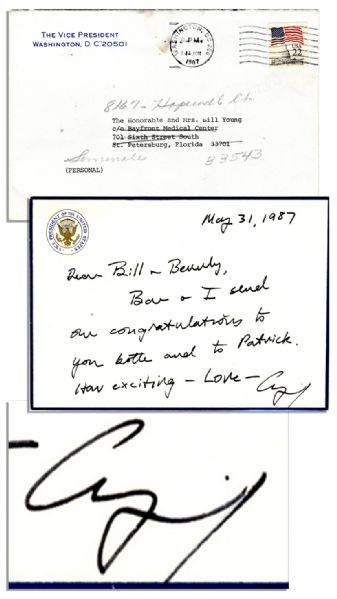 George H.W. Bush Autograph Letter Signed as Vice President -- ...Bar + I send our congratulations...How exciting...