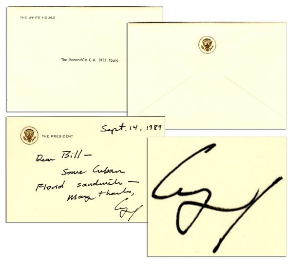 George H.W. Bush Autograph Letter Signed as President -- ...Cuban Florid [sic] sandwich...