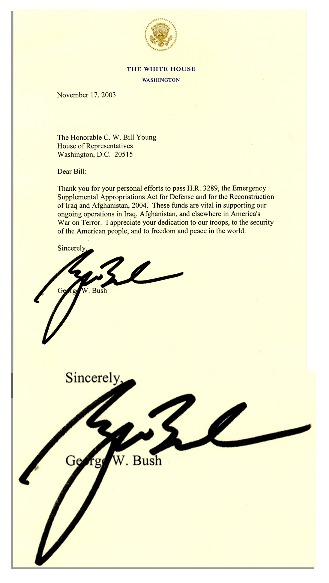 Lot Detail - Exceptional Letter Signed by George W. Bush as President ...