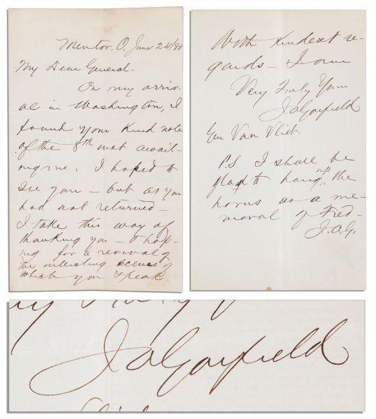 James Garfield Autograph Letter Signed -- ...revival of the interesting scenes of which you speak... -- 24 June 1880