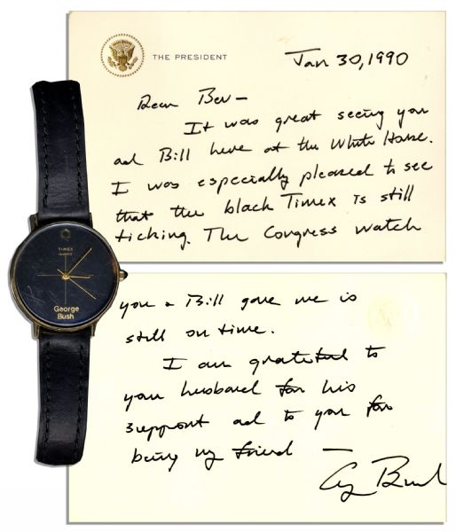 George H.W. Bush Custom-Made Personally Owned Watch -- George Bush in Gilt at 6:00