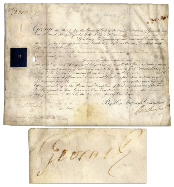 King George III Document Signed From 1805 -- Appointing a Captain in the Royal Newfoundland Fencibles