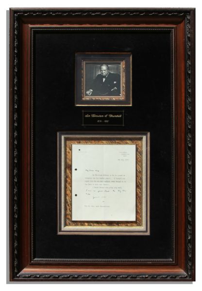 Winston Churchill 1955 Autograph Note Regarding the Geneva Summit -- ...I am so glad about the Big Four Talks...