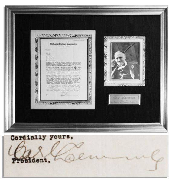 Carl Laemmle 1931 Letter Signed Regarding Universal Studios -- ...[Draculas] success has prompted us to arrange for the production of...Frankenstein by Mary Shelley...