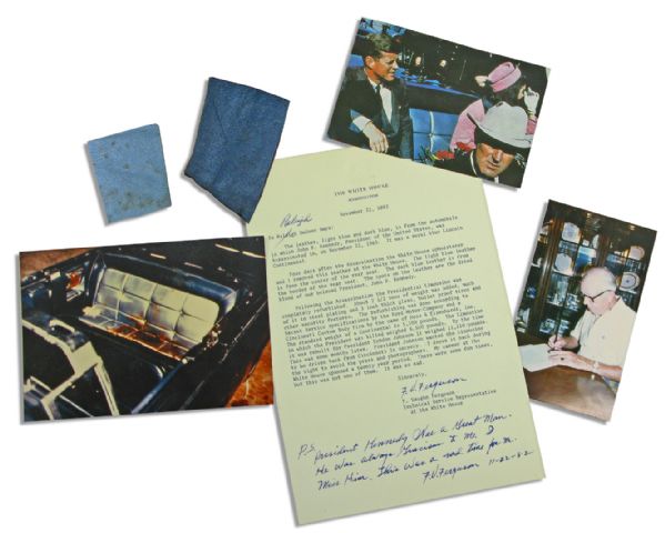 JFK Assassination Collection Featuring Two Pieces of Bloodstained Leather From The Dallas Limousine -- Provenance From White House Official Who Removed Them