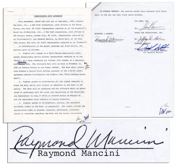 Ray Mancini Contract Signed From The Tragic Ray Mancini/Duk-Koo Kim Fight