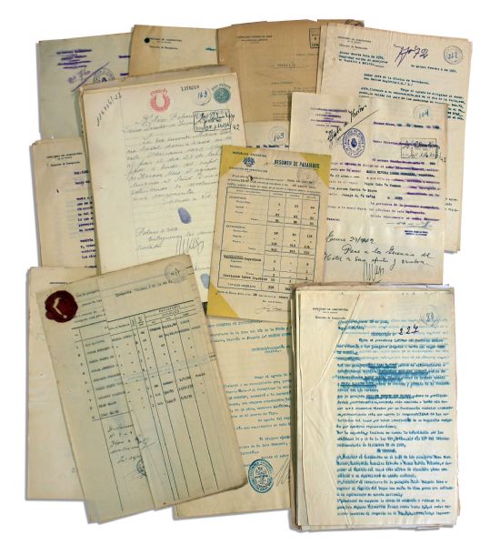 WWII Lot From the Historic Cabo De Hornos Ship That Transported Jewish Refugees From Europe to the Americas -- Includes Ships Manifest & Nearly 100 Documents From Argentine Government