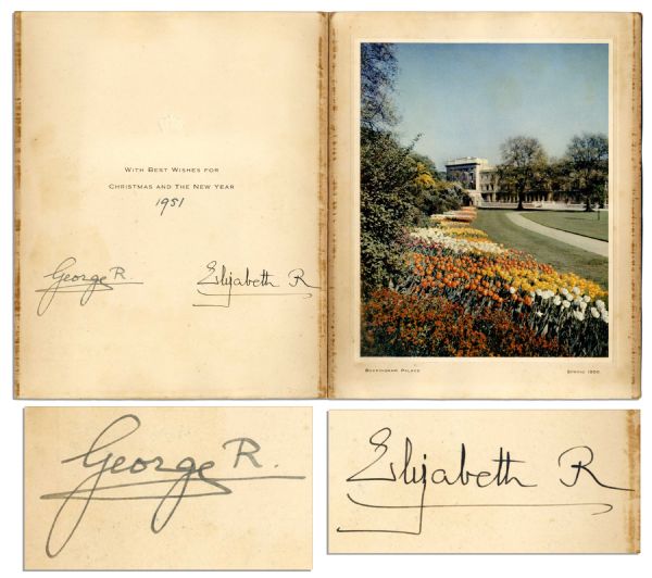 1951 Royal Christmas Card Signed by King George VI & The Queen Mother Elizabeth -- Giant Card Measures 8 x 10