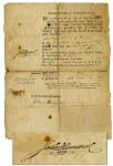 John Hancock Ships Paper Signed as the First Governor of Massachusetts -- Dated 23 December 1784