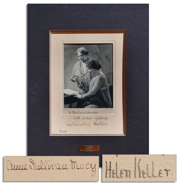 Rare Helen Keller & Anne Sullivan Macy Signed Photo Display -- Lovely Portrait Photo by Famed Photographer Nickolas Muray, Also Signed by Him & Dated 1927