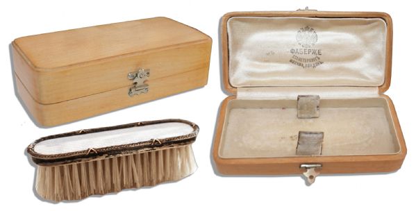 Silver And Guilloche Enamel Brush Marked Faberge, With the Workmasters Mark of Feodor Afanassiev, St. Petersburg, 1908-1917