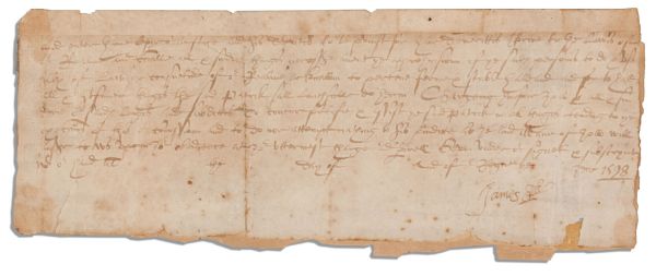 King James I 1598 Partial Document Signed James R.