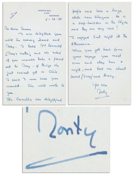 British Field Marshal Bernard Montgomery Autograph Letter Signed -- 6 December 1955 -- ...He is a ship-builder on the Clyde and they are very rich!...