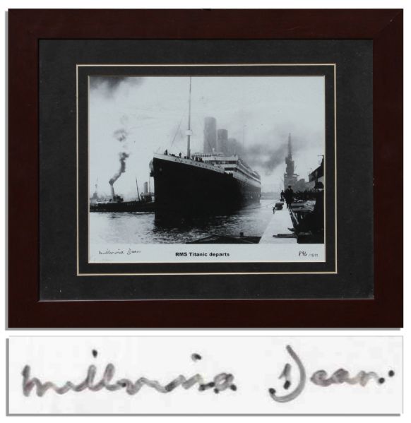 RMS Titanic Departs Framed Photo -- Signed by Its Youngest Survivor, Millvina Dean