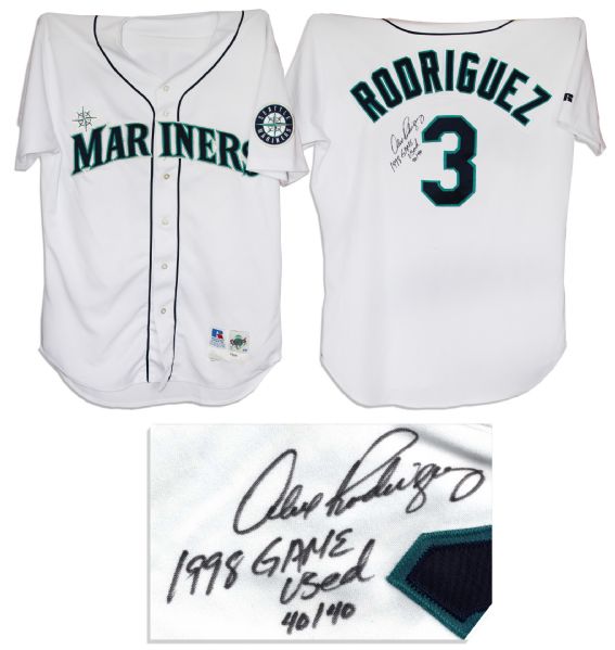 Alex Rodriguez Game Used Signed Mariners Jersey -- A-Rod Also Writes 1998 Game Used 40/40