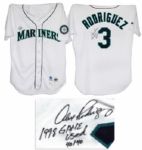 Alex Rodriguez Game Used Signed Mariners Jersey -- A-Rod Also Writes 1998 Game Used 40/40