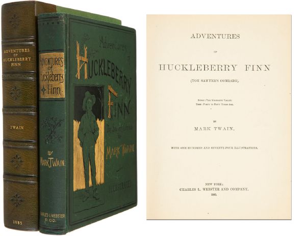 Handsome 1885 First Edition, First Printing of Mark Twains Masterpiece, Adventures of Huckleberry Finn