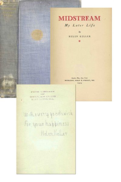 Helen Keller Signed First Edition of Her 1929 Autobiography Midstream: My Later Life