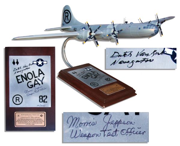 Enola Gay Model Airplane Signed by Hiroshima Flight Crew Members -- Navigator Dutch Van Kirk & Weaponeer Morris Jeppson