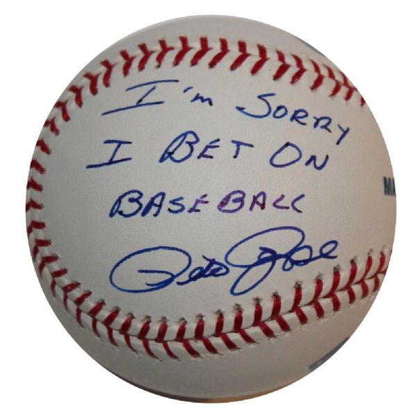 Pete Rose Signed Baseball -- Im sorry I bet on baseball / Pete Rose