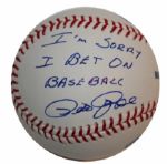 Pete Rose Signed Baseball -- Im sorry I bet on baseball / Pete Rose