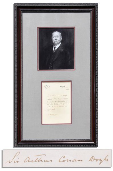 Arthur Conan Doyle Autograph Letter Signed -- "…unable to accept the invitation of the Lord Mayor + Lady Mayoress to the Festival Dinner on April 13th…" -- 1910