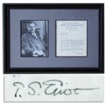 T.S. Eliot Typed Letter Signed -- ...I wish...I could be in Paris and see the exhibition itself, but the problem of currency makes visits to Paris very difficult nowadays...
