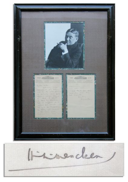 H.L. Mencken Autograph Letter Signed -- ... Let me suggest as a subject for debate: Which is the happier: the baby yet unborn, or the man just hanged?...