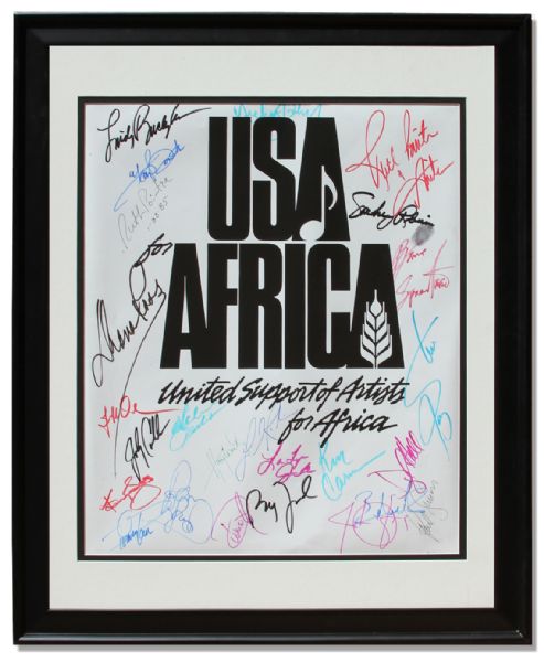 Historic USA For Africa Poster Signed by 25 Musical Artists From the 1985 Charity Single We Are The World -- Including Michael Jackson, Stevie Wonder, Dionne Warwick, Bruce Springsteen
