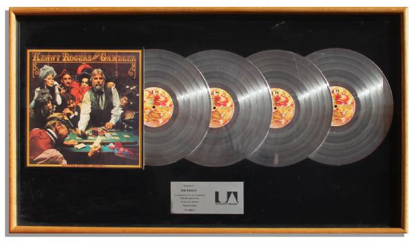 Kenny Rogers The Gambler RIAA Award Commemorating the Sale of 4,000,000 Copies of the Hit 1978 Album