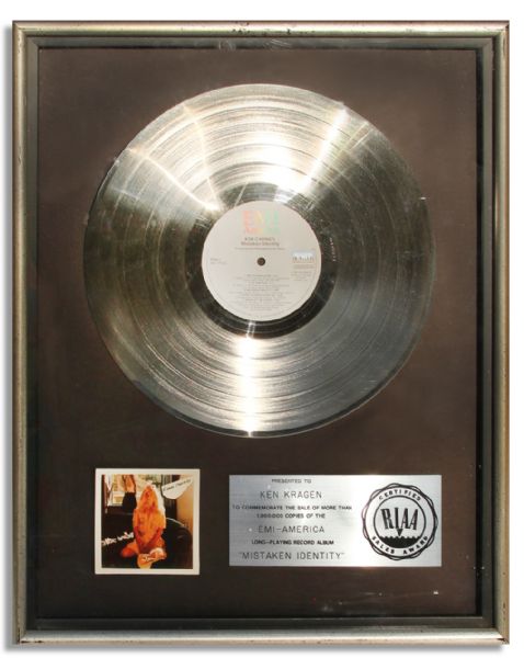 Kim Carnes RIAA Platinum Record for the Hit 1981 Album Mistaken Identity -- Featuring #1 Billboard Song Bette Davis Eyes