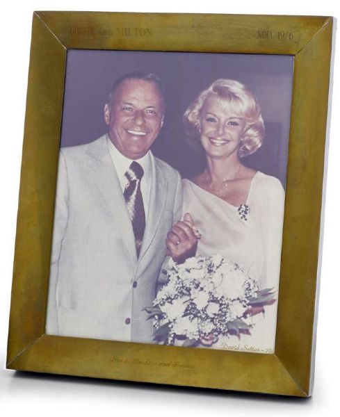 Frank Sinatra Brass Picture Frame Gifted to Fellow Entertainer Milton Berle -- Engraved Love, Barbara And Francis