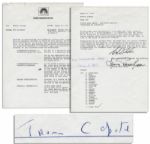 Rare & Obscure Truman Capote Hollywood Memo Signed for a Proposed TV Pilot Based on His Novella Breakfast at Tiffanys -- 1977