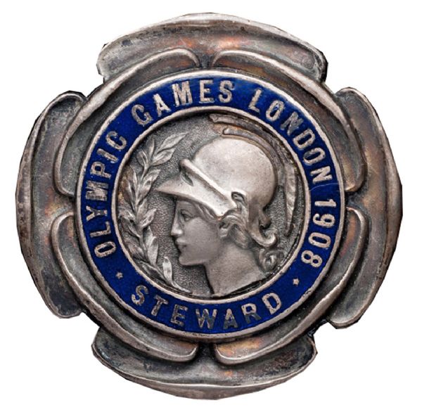 1908 London Olympic Games Stewards Badge -- From the Longest-Ever Modern Olympic Games Lasting 6+ Months