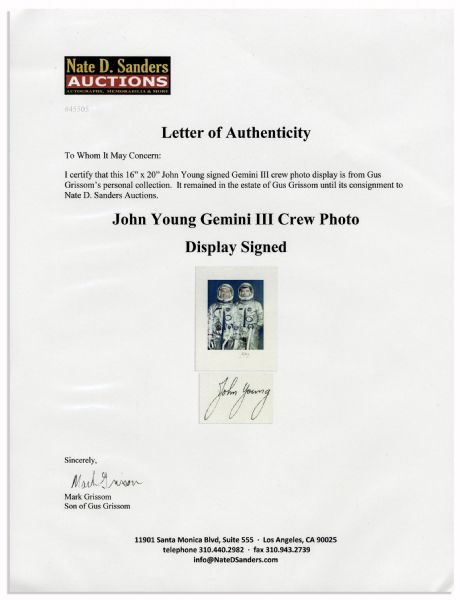 Impressive Gemini III Photo Signed by John Young -- Measures 16 x 20
