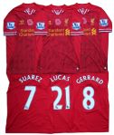 Liverpool Match-Worn Lot of 3 Jerseys Signed -- Gerrard, Leiva & Suarez