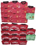 Lot of 19 Match Worn Manchester United Jerseys Signed -- Carrick, Cleverley, De Gea, Evans, Evra, Fellaini, Giggs, Januzaj, Jones, Kagawa, Rooney, Smalling, Valencia and Vidic