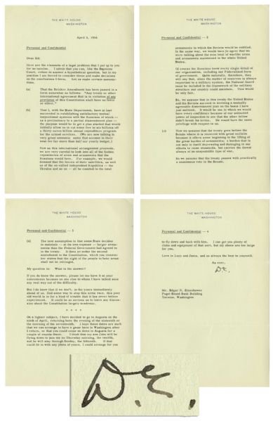 Exceptional Dwight D. Eisenhower Letter Signed as President -- Regarding the Soviet Arms Race, Nuclear Threat of an unspeakable type of war, Military Spending & the 2nd Amendment