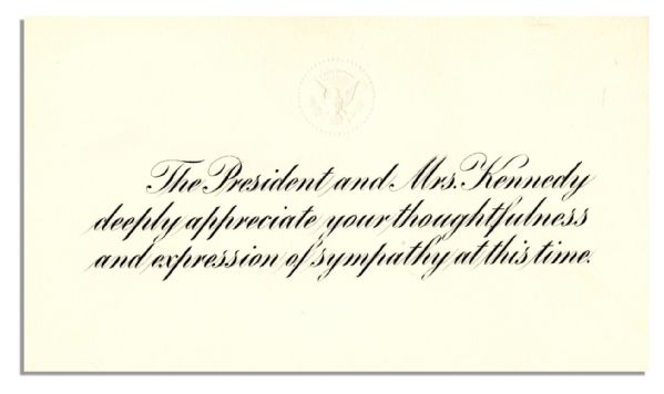 John & Jackie Kennedy White House Card on the Death of Their Child