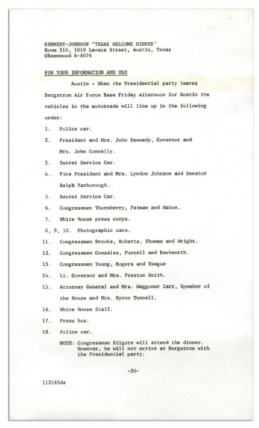 Complete Press Package for the JFK Texas Welcome Dinner -- Planned for the Night of his Assassination