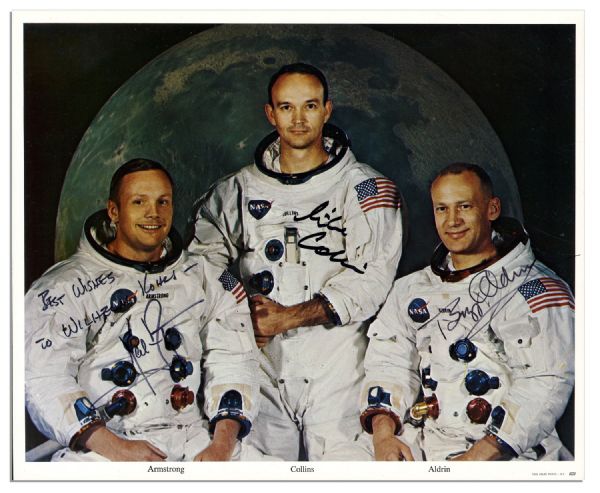 Apollo 11 Crew Signed 10 x 8 Photo -- Neil Armstrong, Buzz Aldrin & Michael Collins