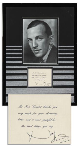 English Playwright Noel Coward Signed Card -- Elegantly Framed