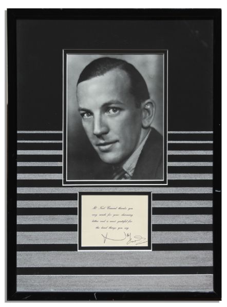 English Playwright Noel Coward Signed Card -- Elegantly Framed