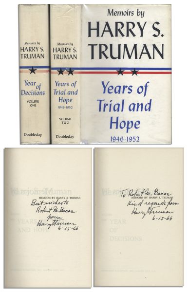 Harry Truman Memoirs Signed Two-Volume Set -- Both Volumes Include Dustjackets