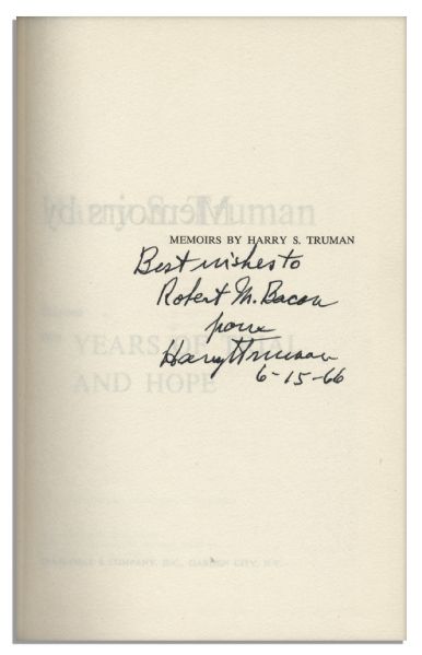 Harry Truman Memoirs Signed Two-Volume Set -- Both Volumes Include Dustjackets
