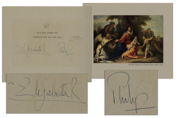 Gorgeous Royal Christmas Card Signed by Queen Elizabeth II as Queen Together With Prince Philip -- Near Fine